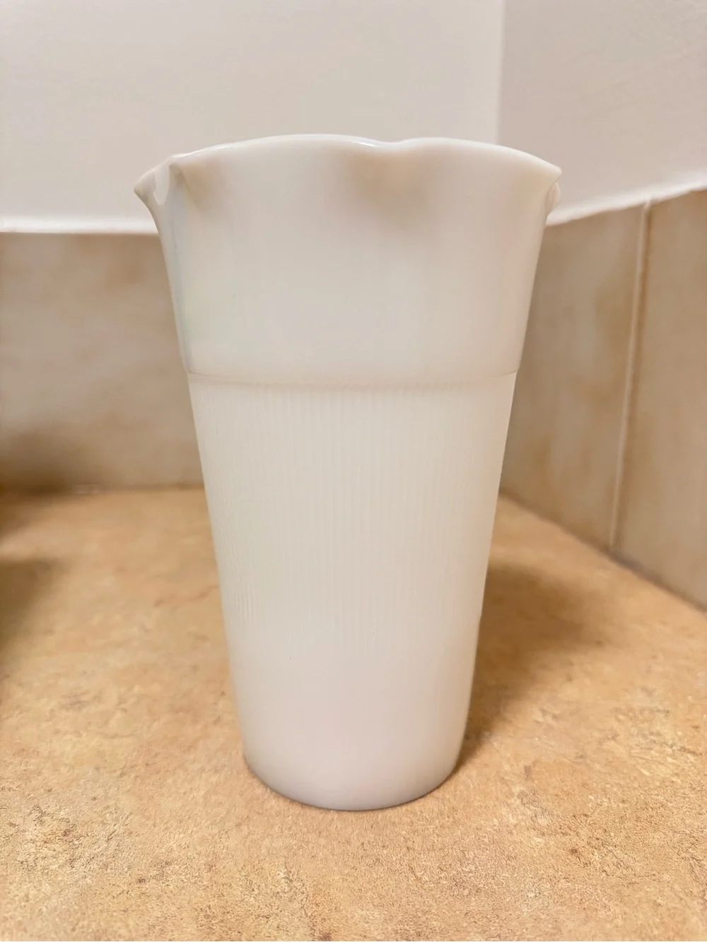 White Milk Glass Scalloped Vase | Ribbed Pedestal Bud Vase